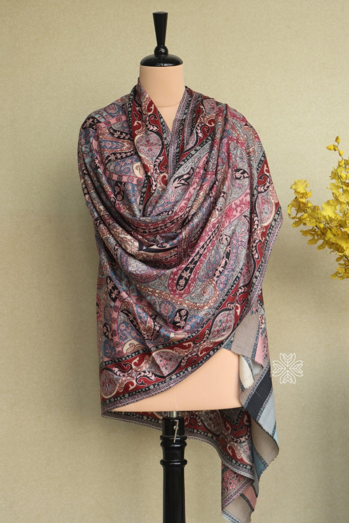 Grey Kalamkari Fine Wool Shawl