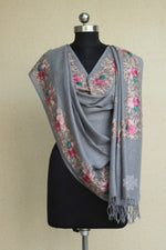 Grey Aari Fine Wool Stole