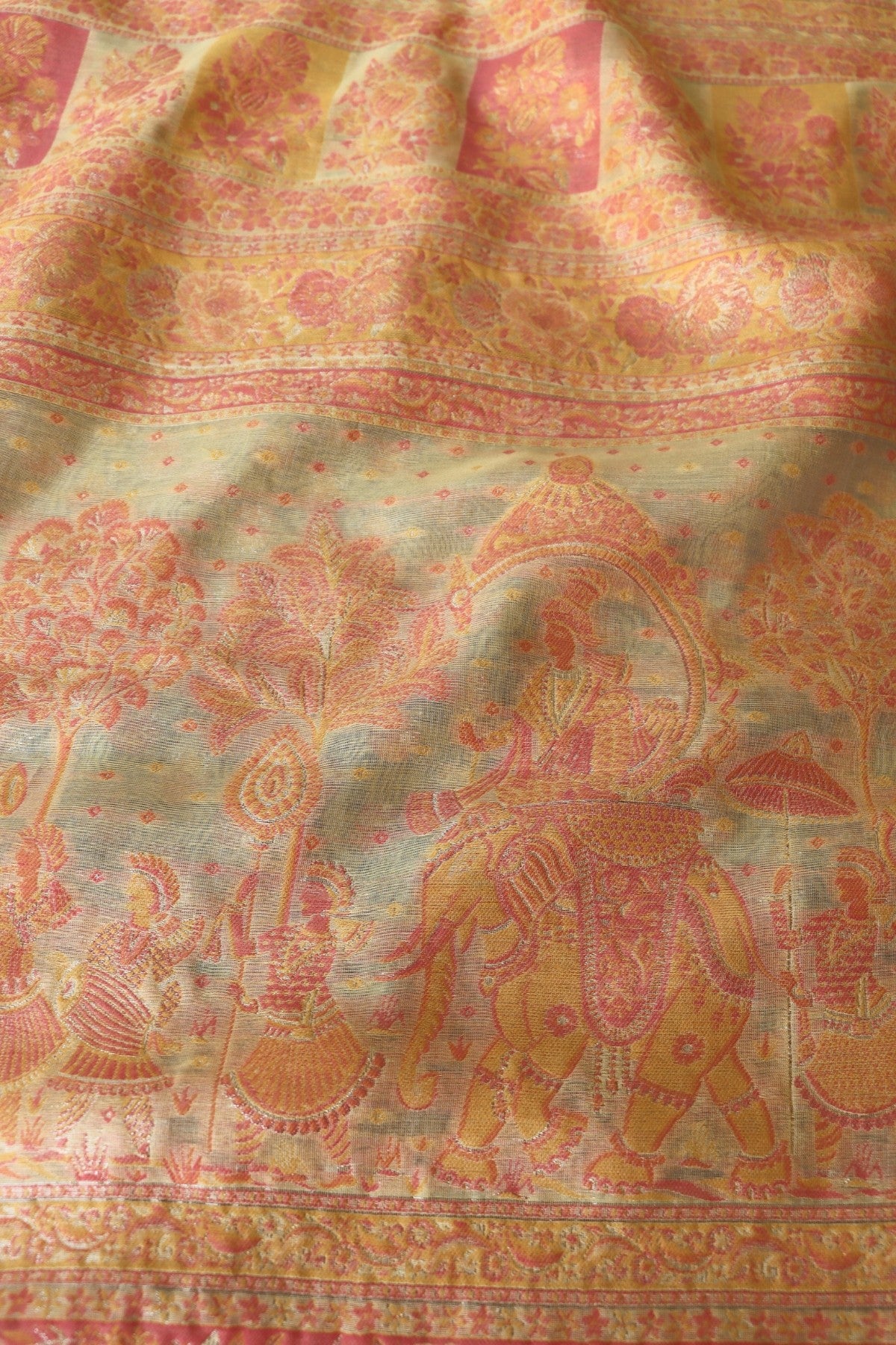 Yellow Kani Chanderi Silk Saree