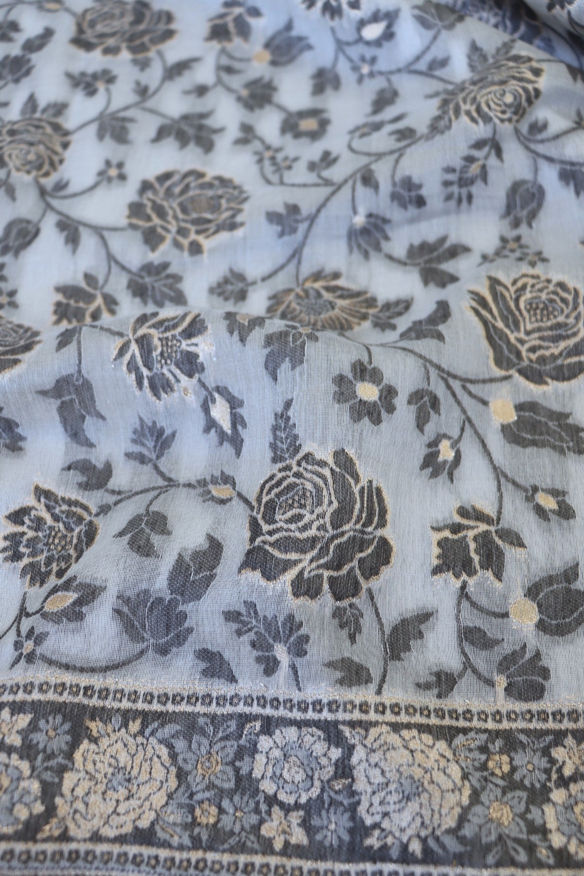 Light Grey Kani Chanderi Silk Saree