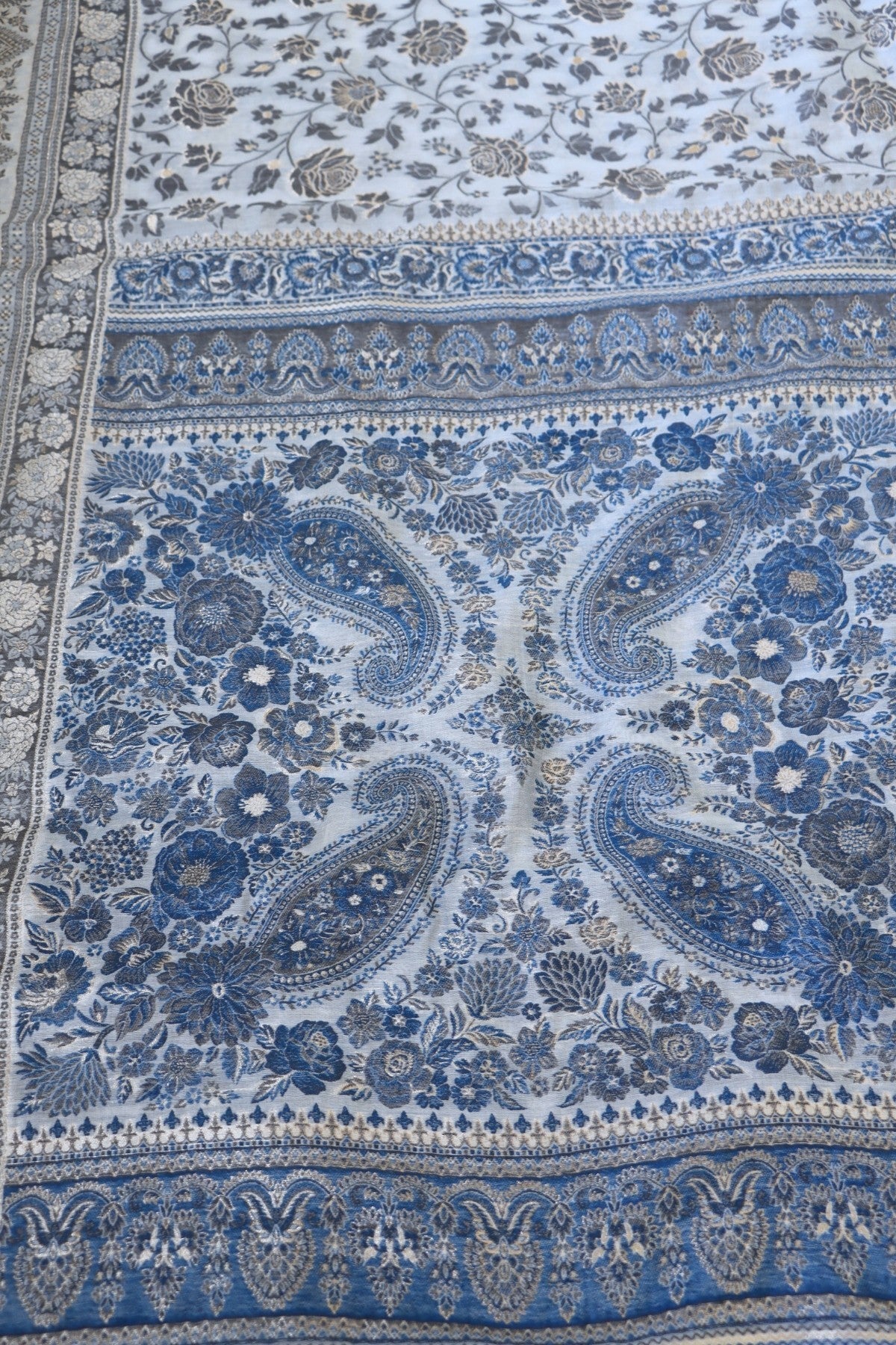 Light Grey Kani Chanderi Silk Saree