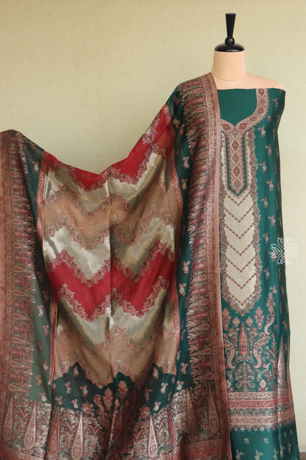 Green Kani Silk Suit with Zari Dupatta