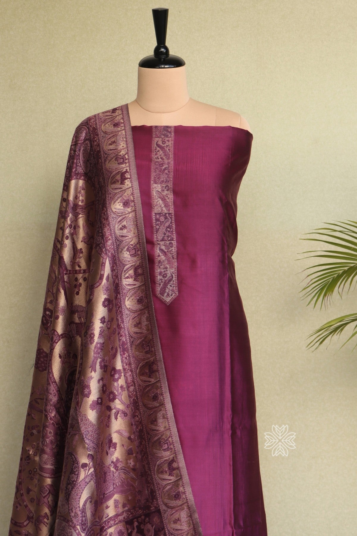 Purple Kani Silk Suit with Tissue Silk Dupatta