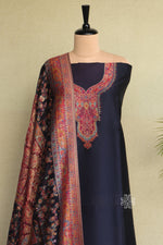 Navy Blue Kani Silk Suit with Allover Dupatta