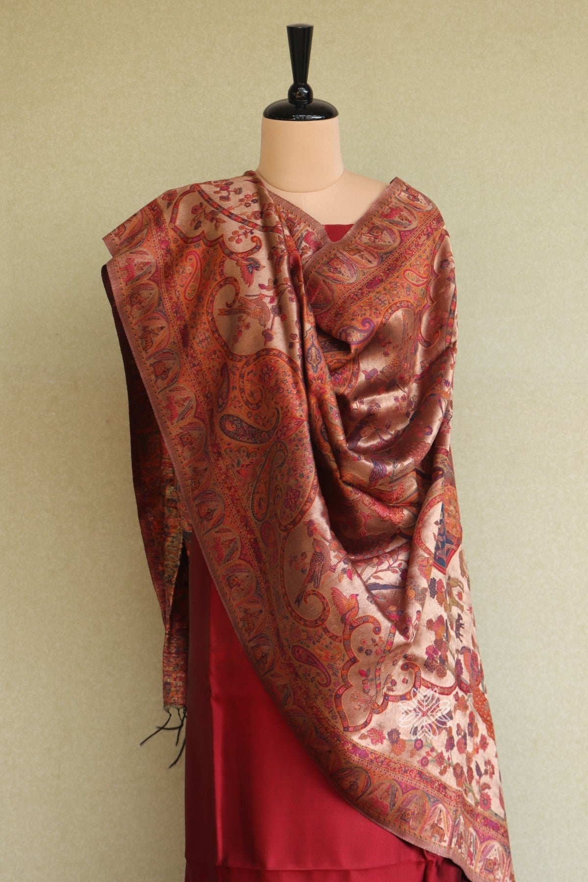 Maroon Kani Silk Suit with Tissue Silk Dupatta