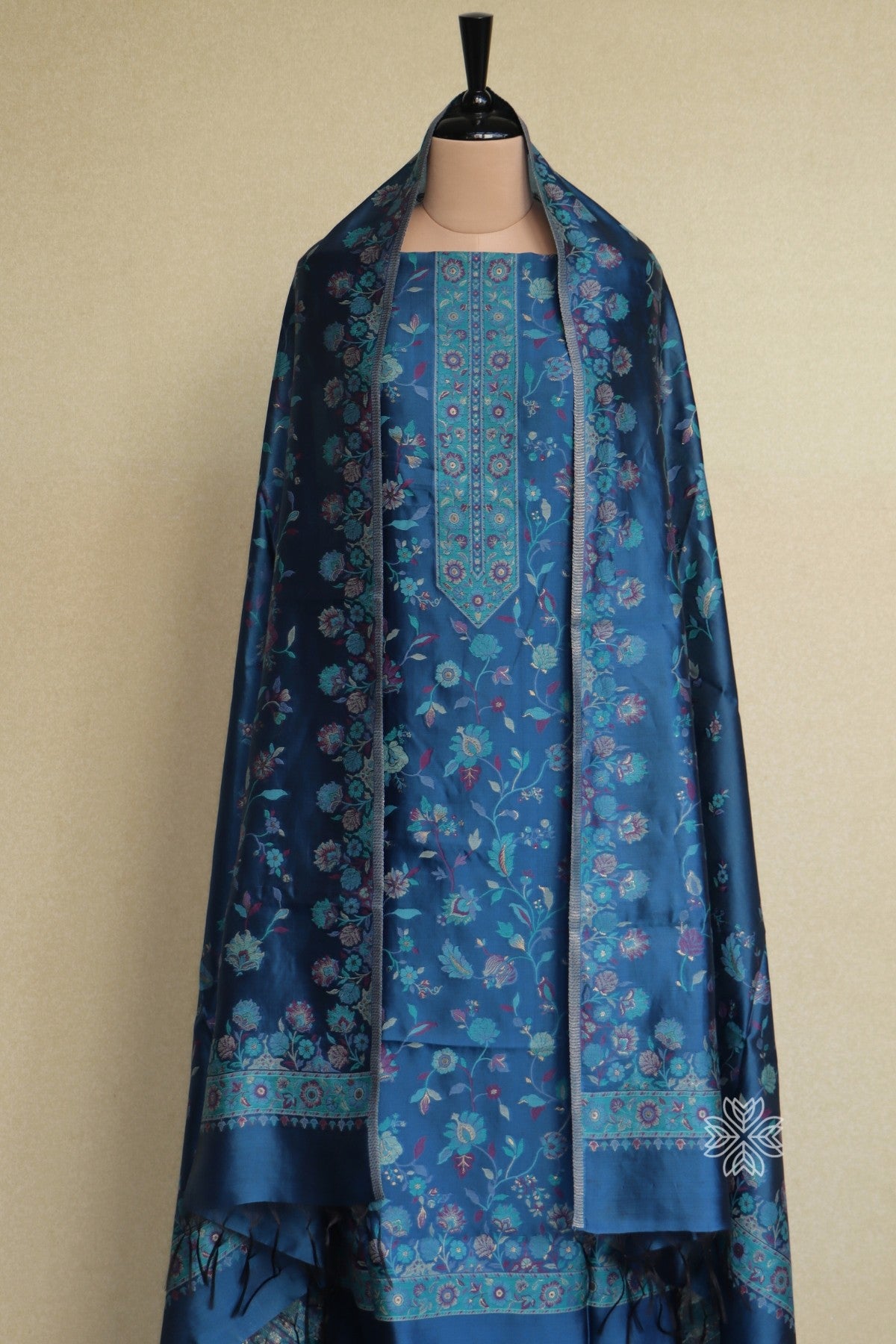 Blue Kani Organza Silk Suit