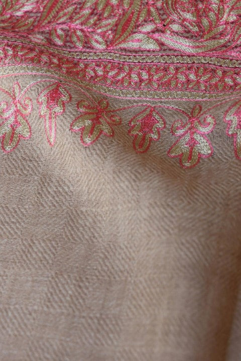 Pink and Beige Woollen Aari Stole