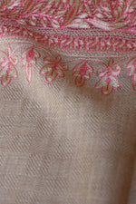 Pink and Beige Woollen Aari Stole