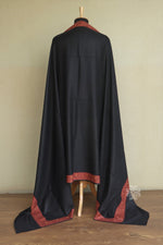 Black Sozni Embroidered Men Fine Wool Shawl