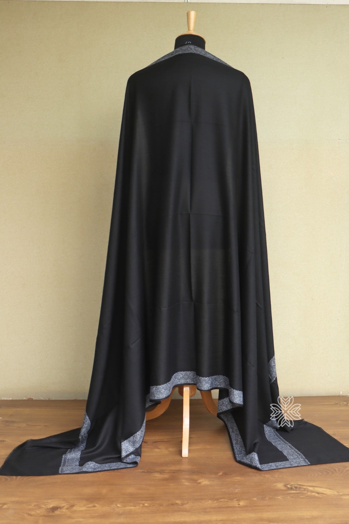 Black Kashmiri Embroidered Fine Wool Men Shawl with grey border