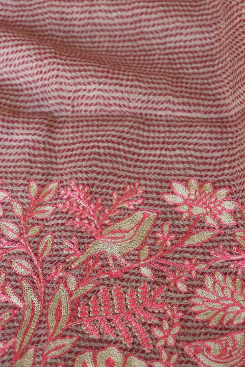 Pink and Beige Woollen Aari Stole