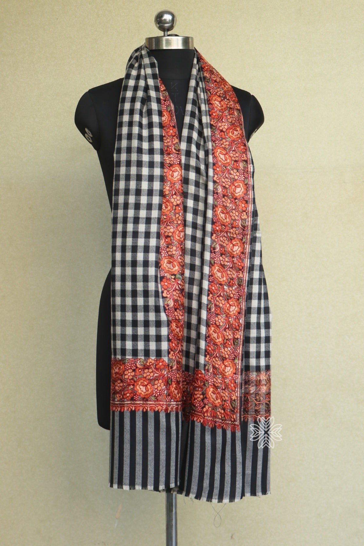 Black Check Aari Fine Wool Shawl