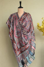 Grey Kalamkari Fine Wool Shawl for ladies
