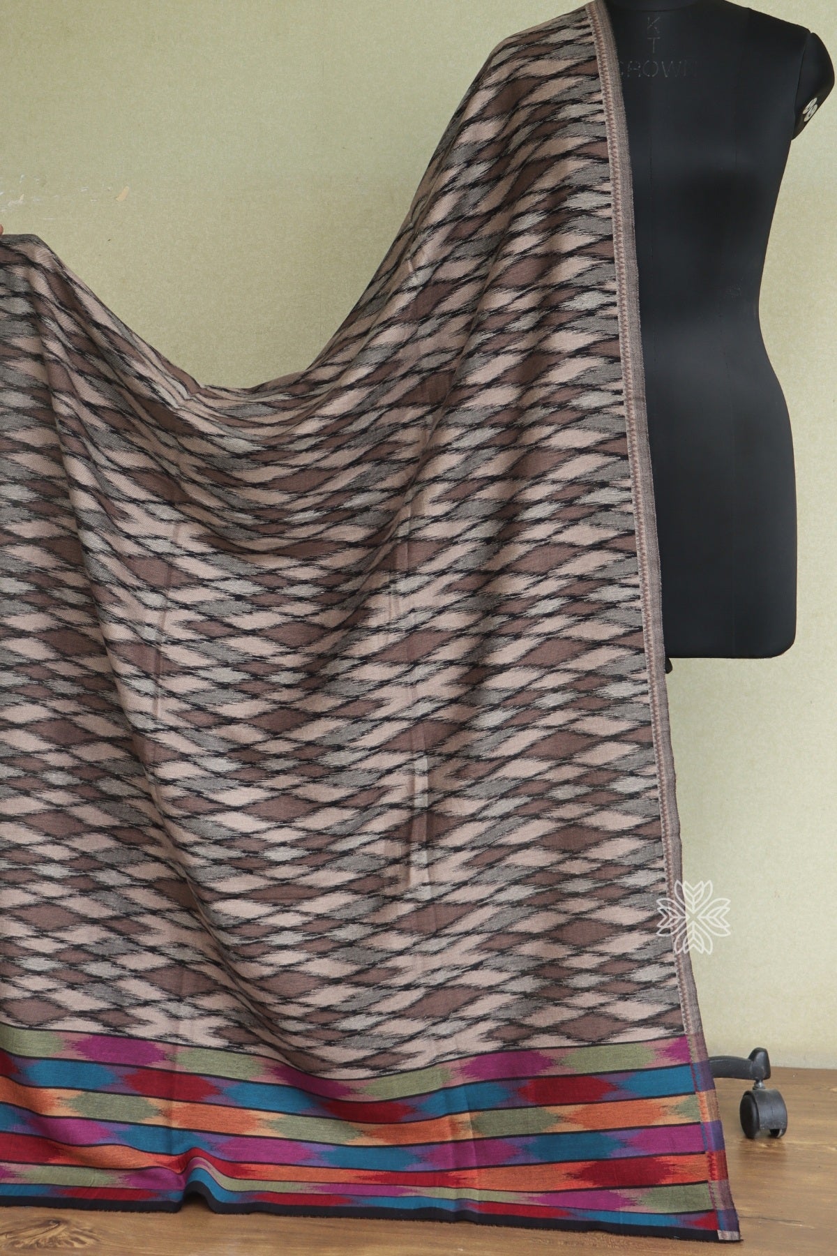 Beige Kani Ikkat Fine Wool Shawl