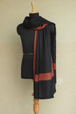 Black Sozni Embroidered Men Fine Wool Shawl