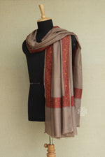 Natural Colored Sozni Embroidered Mens Fine Wool Shawl