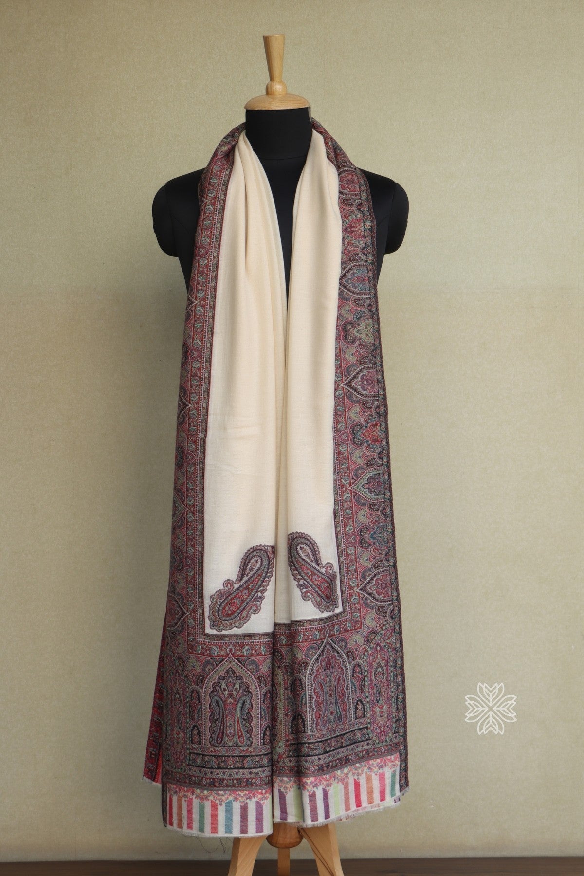 Off White Men Fine Wool Jamawar Border Shawl