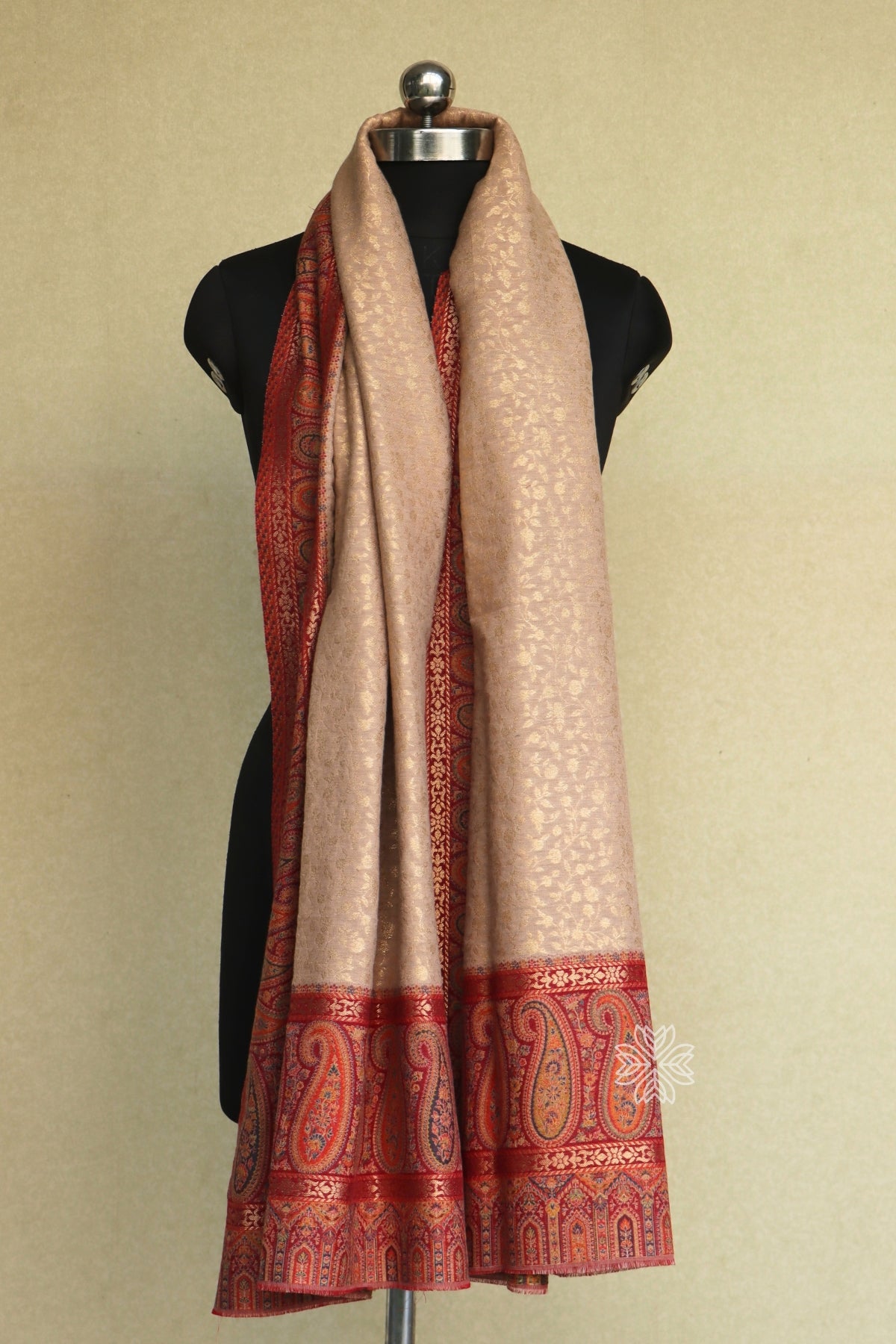Beige Zari Kani Fine Wool Shawl