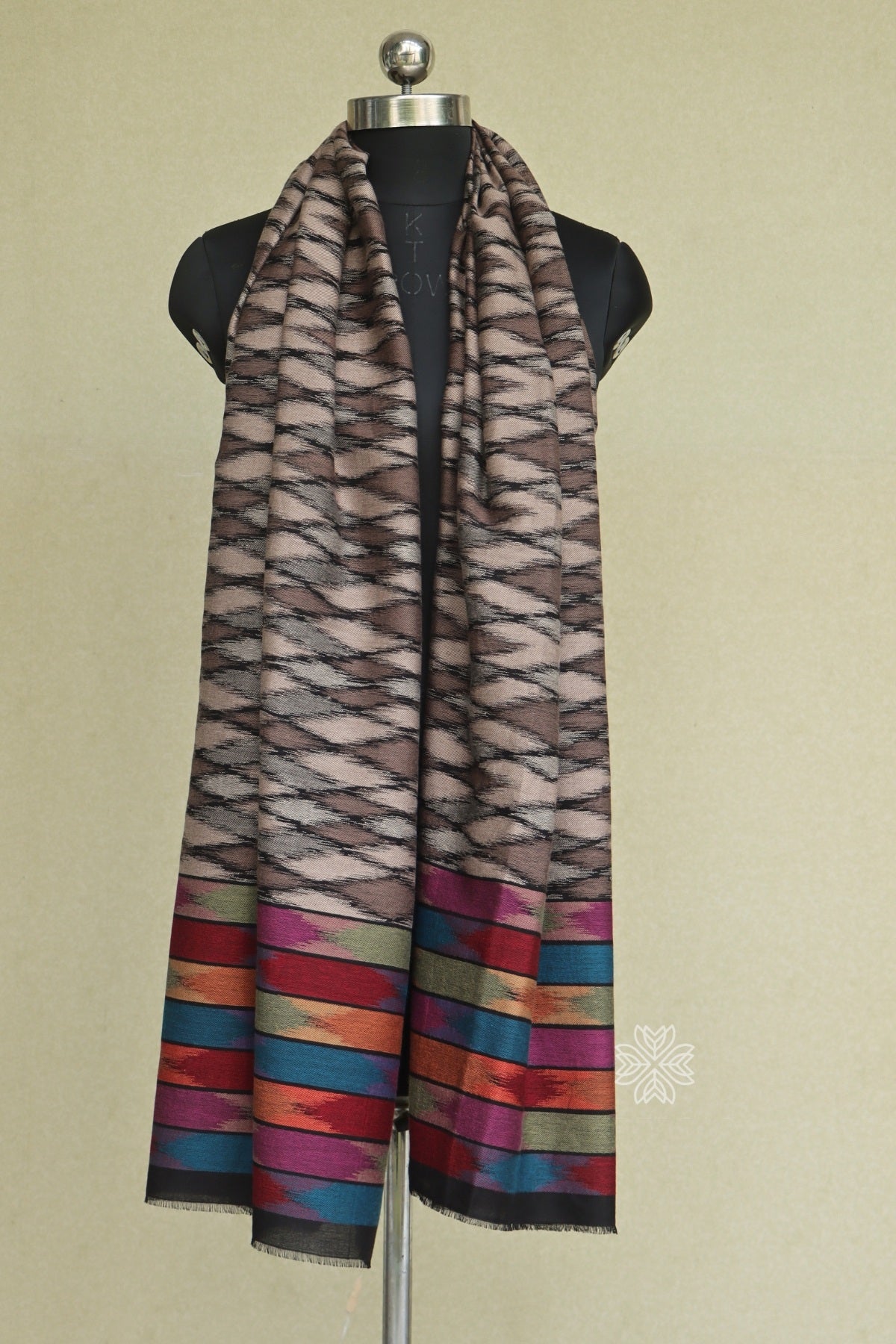 Beige Kani Ikkat Fine Wool Shawl