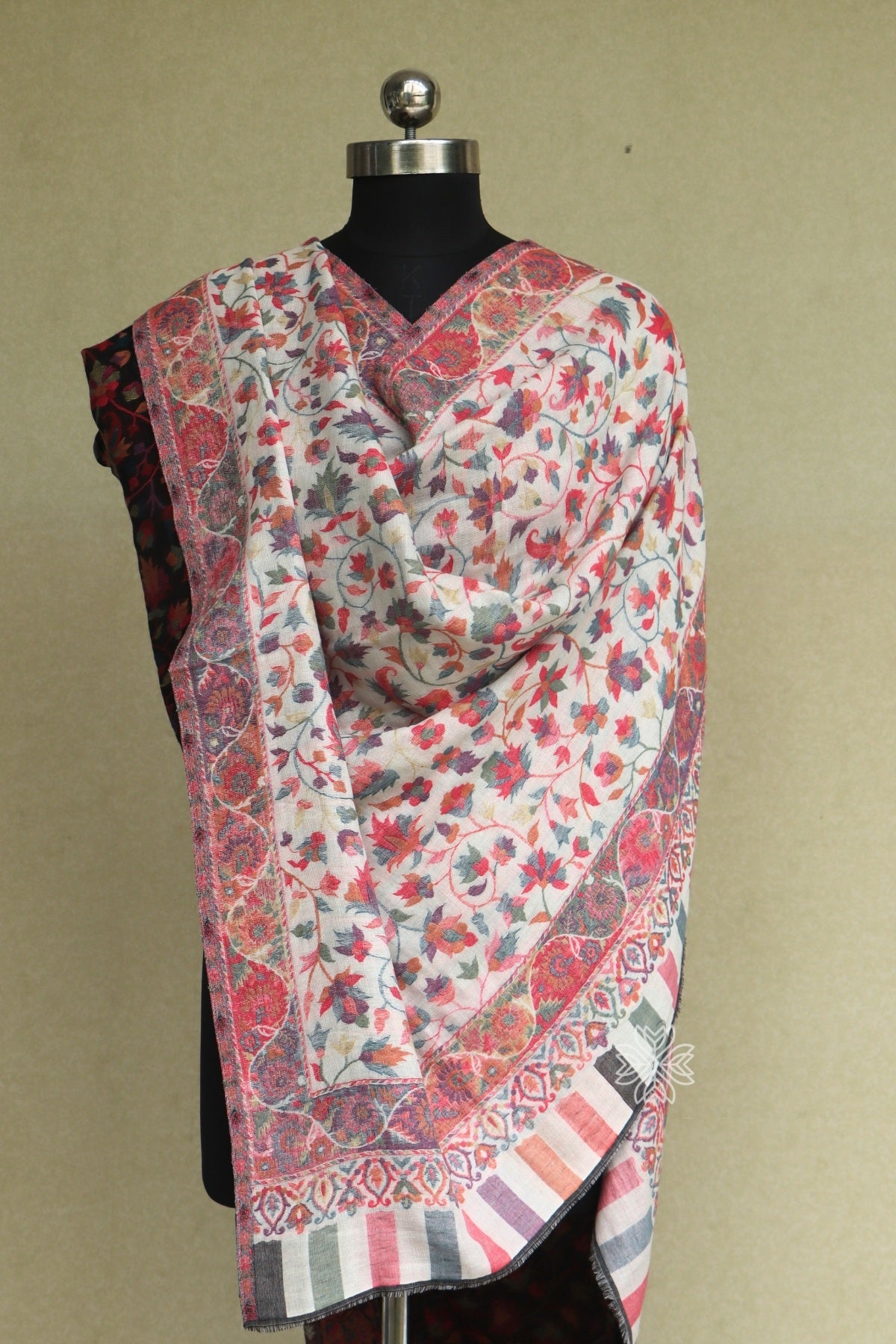 Black and Off White Reversible Kani Fine Wool Shawl