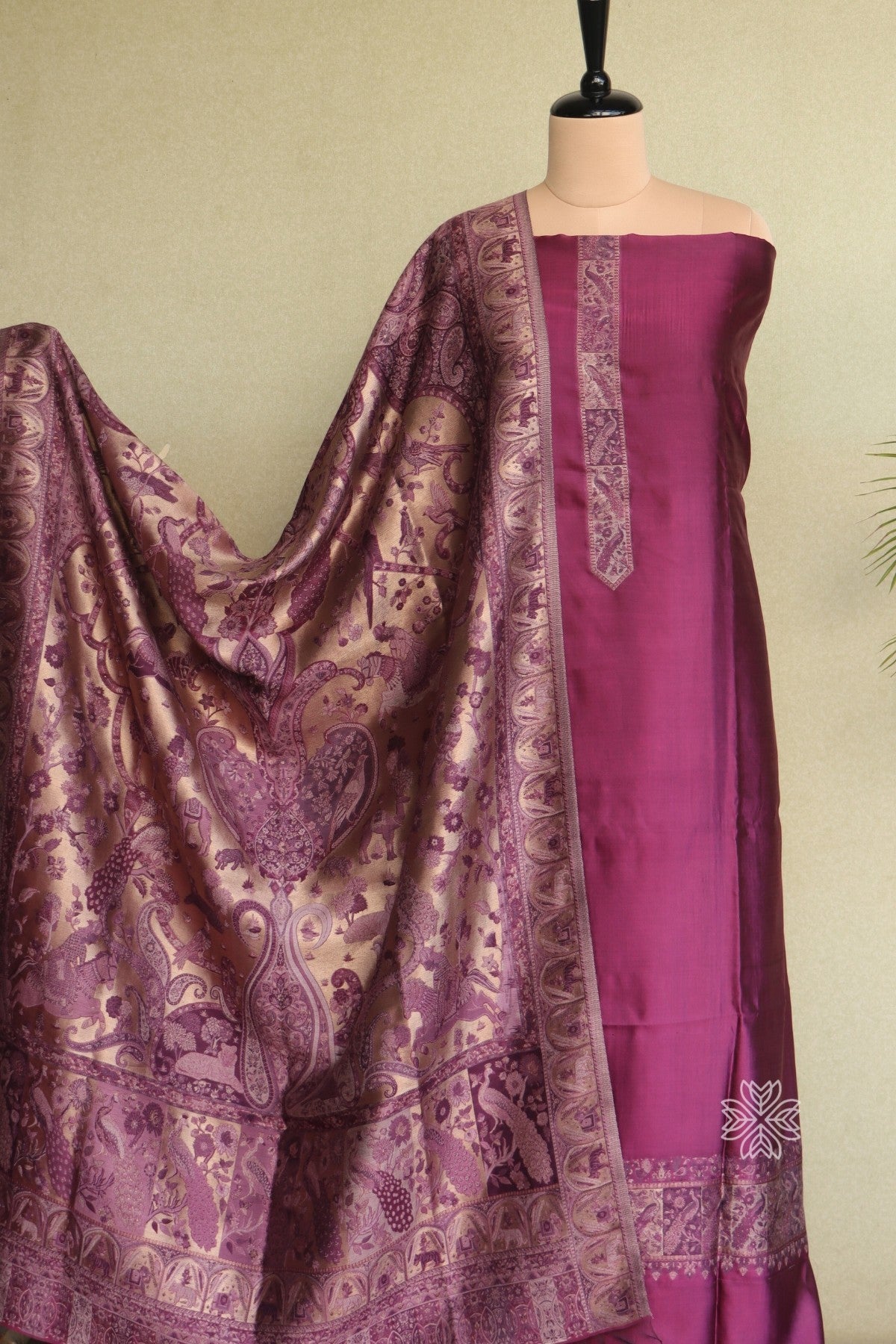 Purple Kani Silk Suit with Tissue Silk Dupatta
