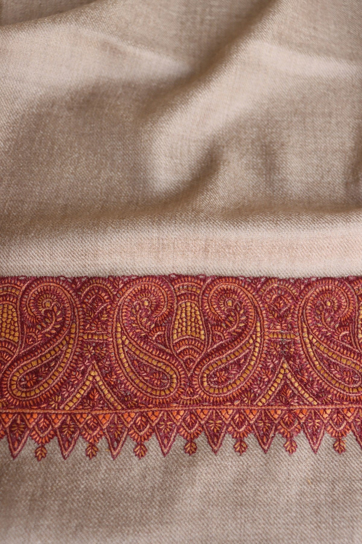 Natural Colored Sozni Embroidered Mens Fine Wool Shawl
