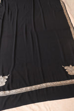 Black Kashmiri Tilla Hand Embroidered Crepe Silk Saree