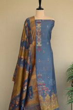 Grey Kani Silk Linen Suit with Floral Dupatta
