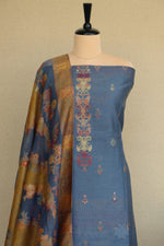 Grey Kani Silk Linen Suit with Floral Dupatta