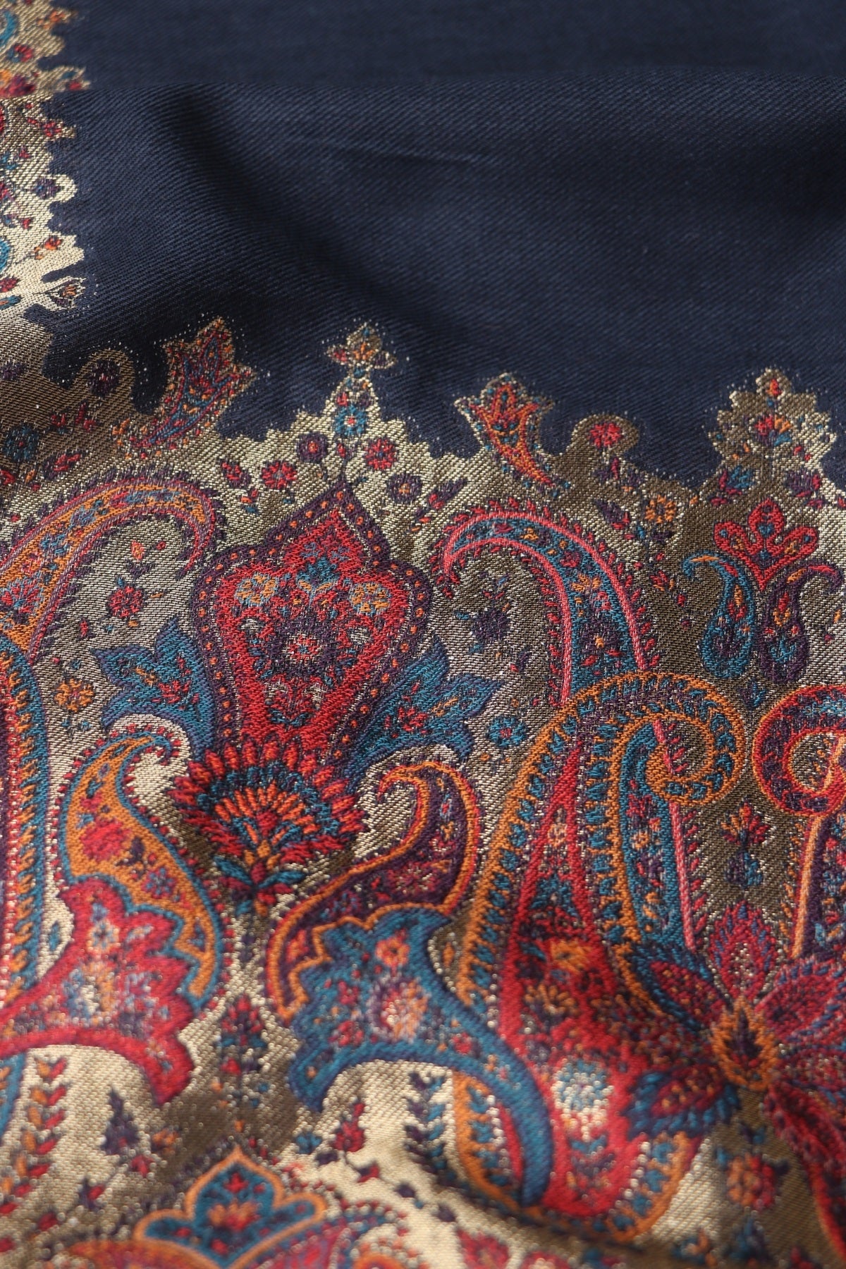 Navy Blue Kani Fine Wool Shawl