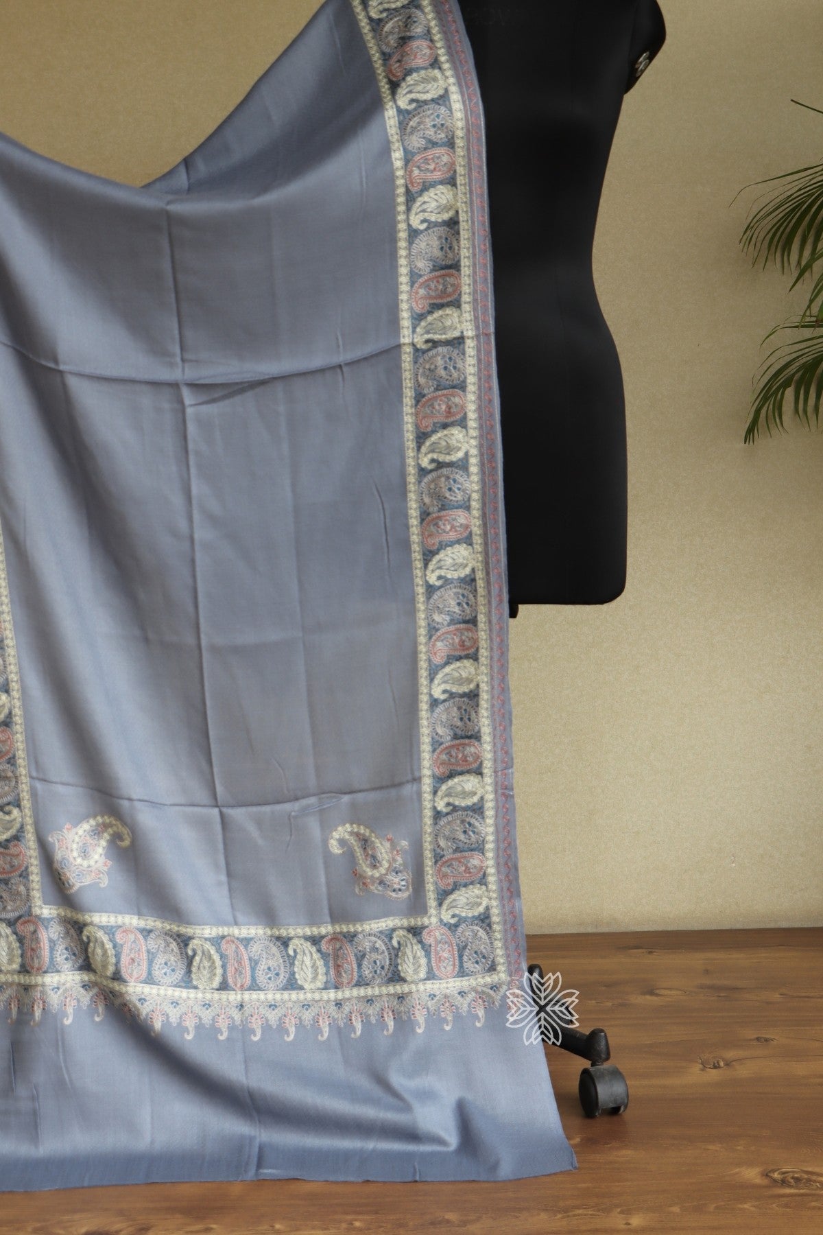 Grey Woollen Aari Stole