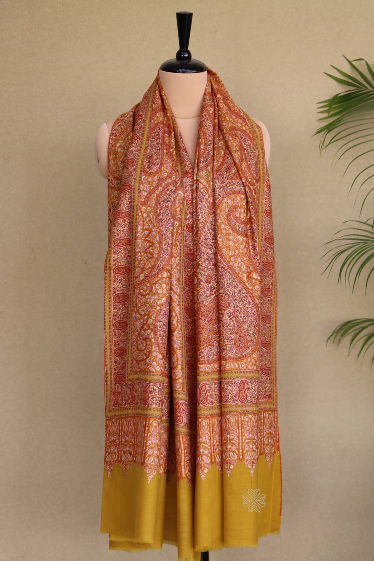 Yellow Sozni Jamawar Pashmina Shawl