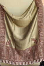 Antique Gold Zari and Beige Kani Fine Wool Shawl