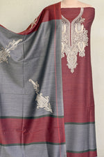 Maroon Fine Wool Zari Embroidered Unstitched Suit