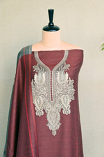 Maroon Fine Wool Zari Embroidered Unstitched Suit