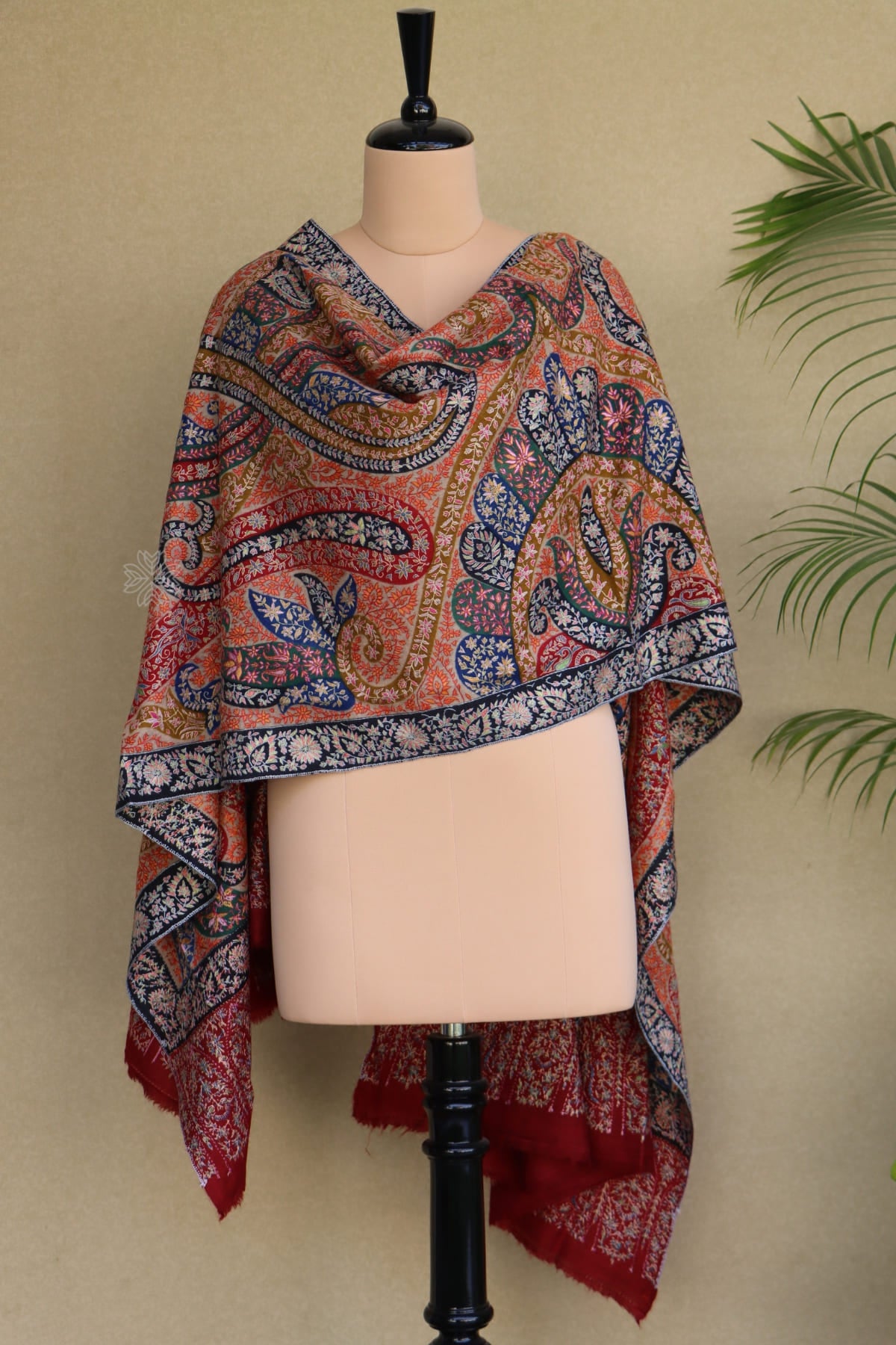 Maroon Kalamkari Pashmina Shawl