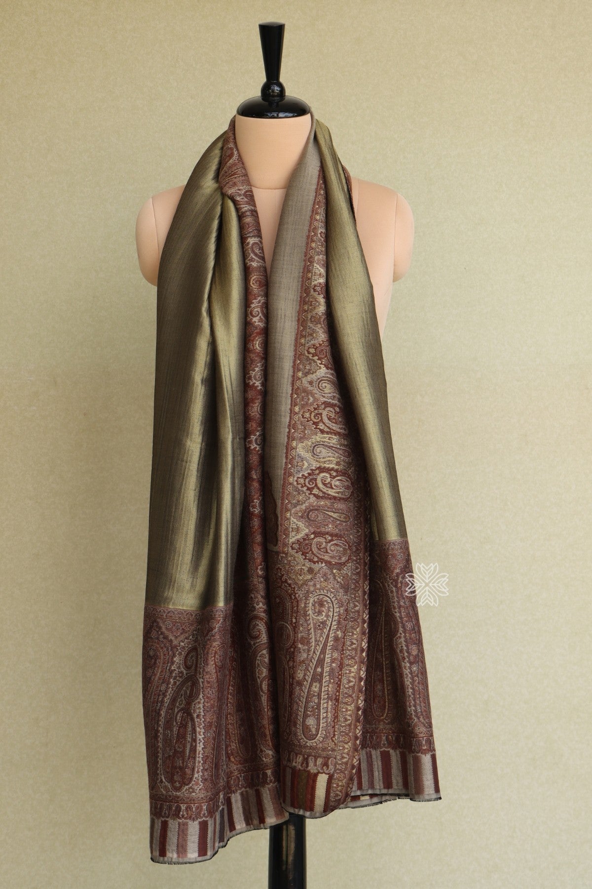 Antique Gold Zari and Beige Kani Fine Wool Shawl