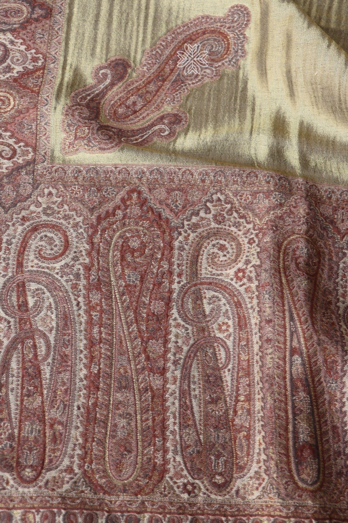 Antique Gold Zari and Beige Kani Fine Wool Shawl