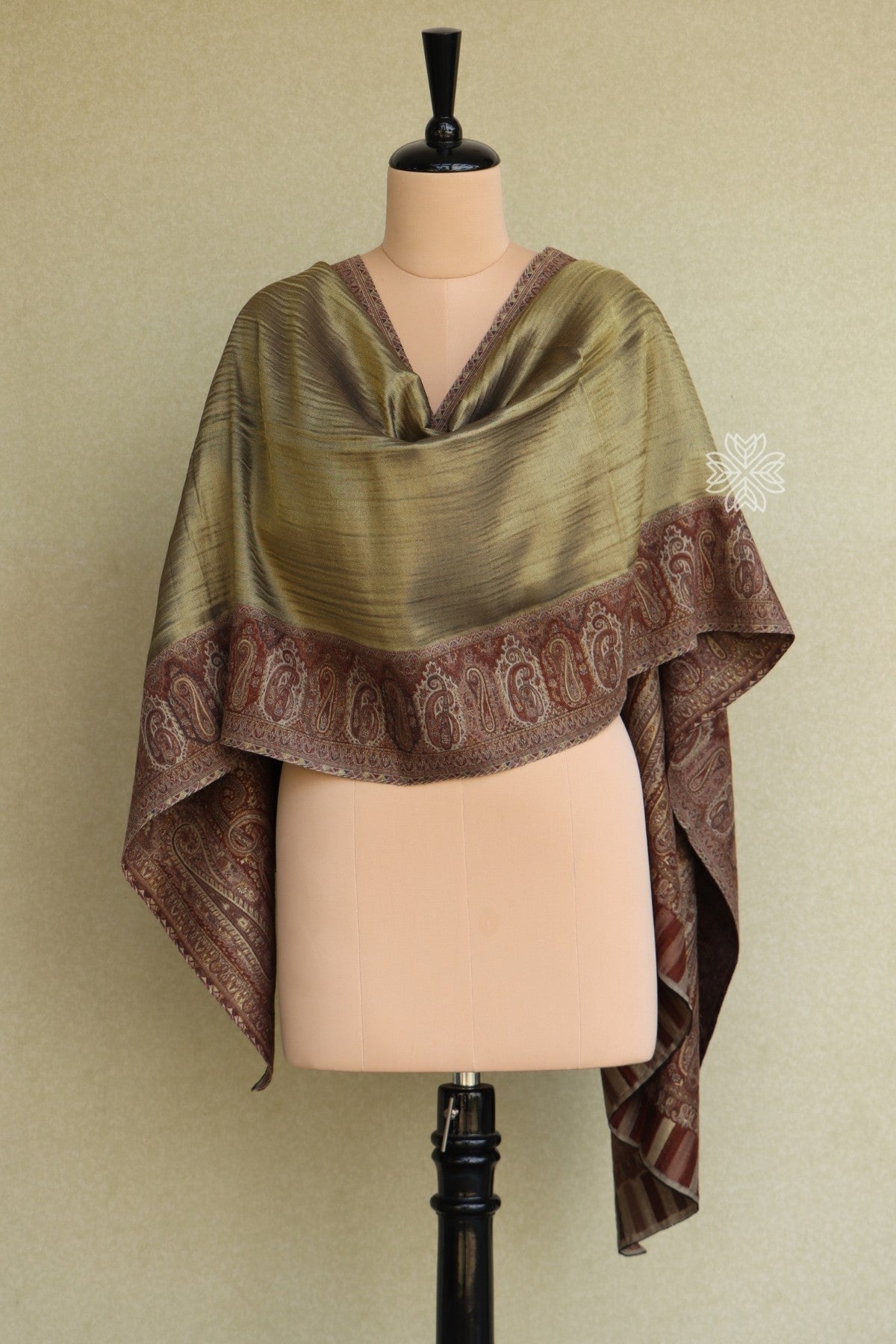 Antique Gold Zari and Beige Kani Fine Wool Shawl