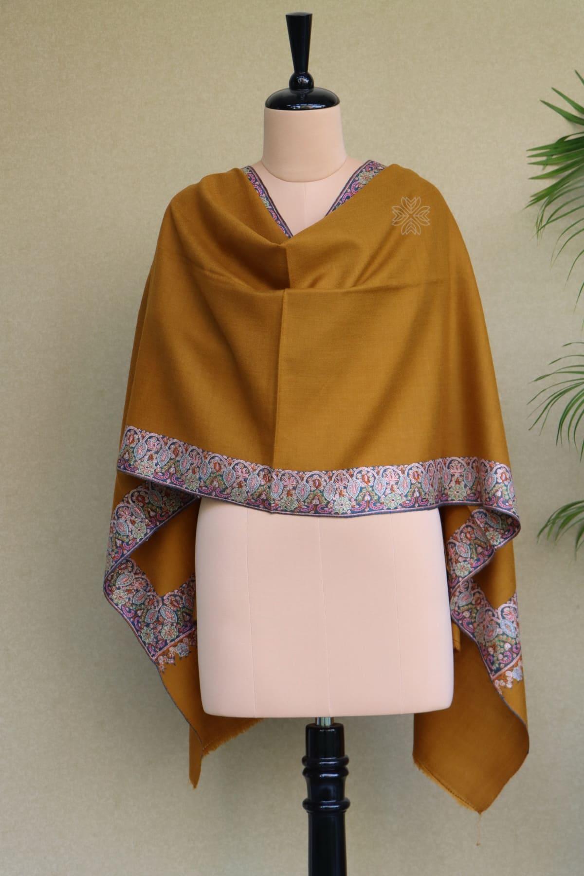 Mustard Yellow Sozni Pashmina Shawl