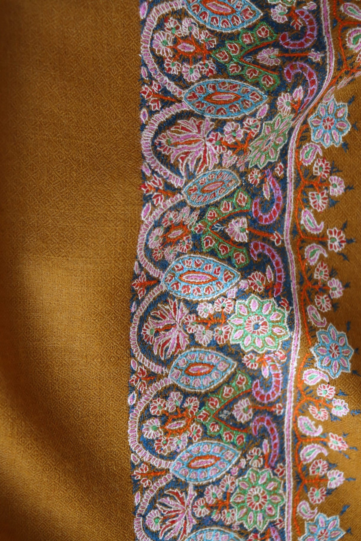 Mustard Yellow Sozni Pashmina Shawl
