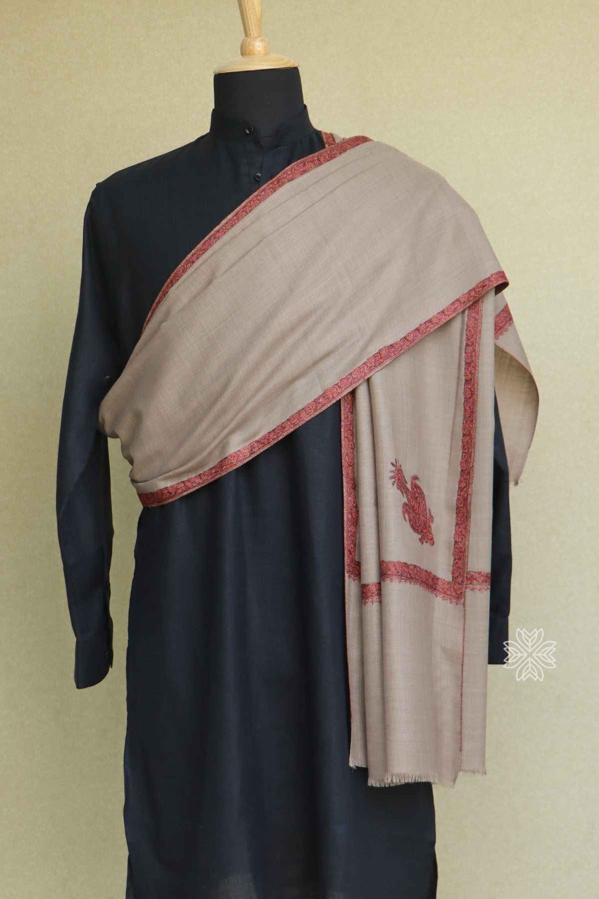 Natural Colored Men Fine Wool Sozni Shawl