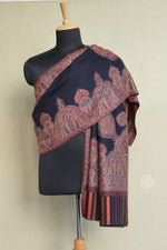 Navy Blue Kashmiri Kani Jamawar Mens Shawl
