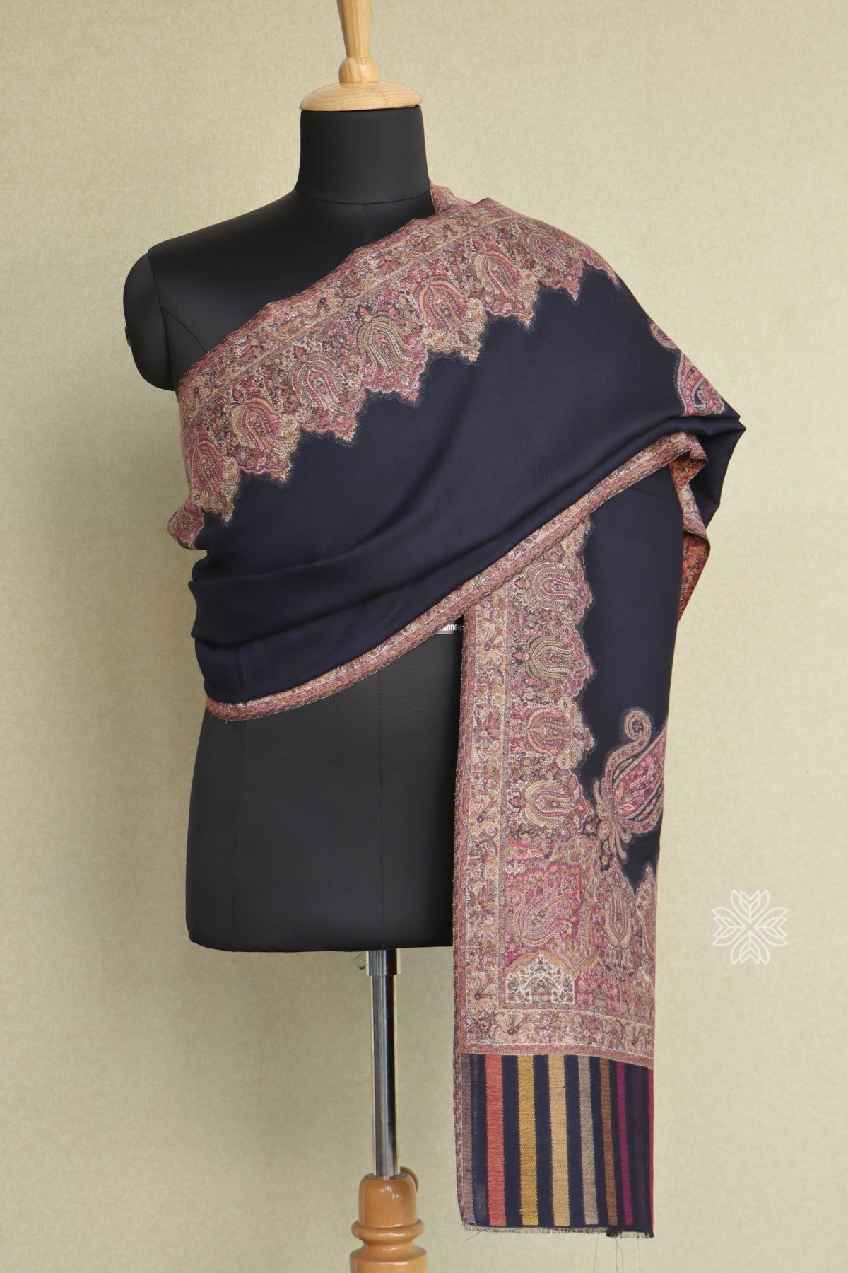 Navy Blue Kashmiri Kani Jamawar Men Shawl