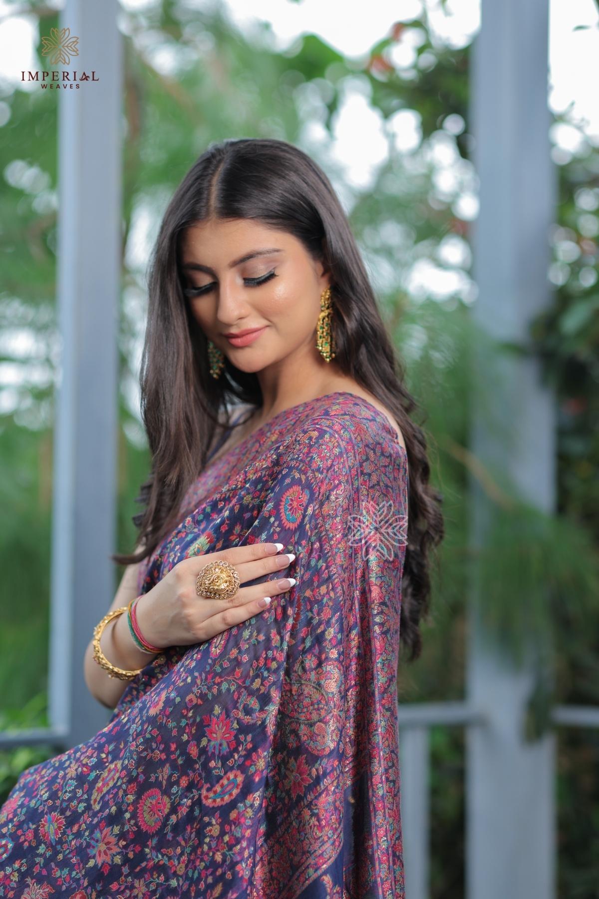 Navy Blue Kani Silk Saree