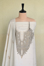 Off White Fine Wool Zari Embroidered Unstitched Suit