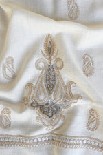 Off White Fine Wool Zari Embroidered Unstitched Suit