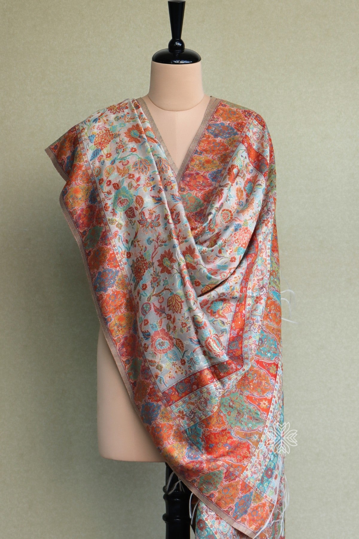 Off White Floral Kani Silk Dupatta