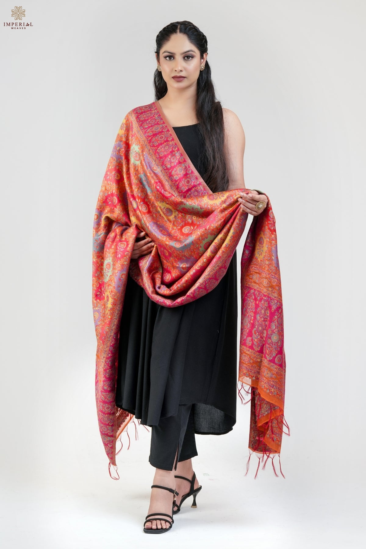 Orange Kani Silk Jamawar Dupatta - Imperial Weaves