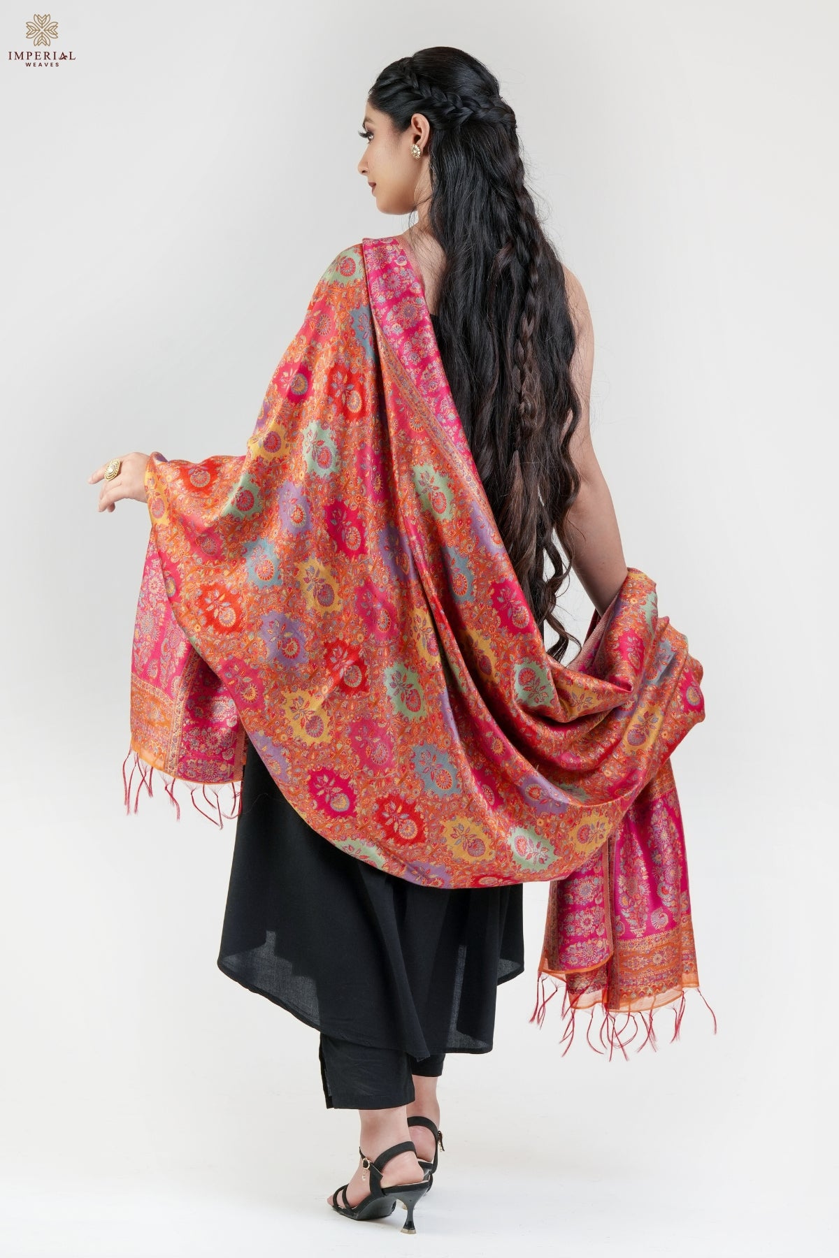 Orange Kani Silk Jamawar Dupatta - Imperial Weaves